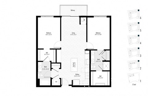 Floor plan for 2 beds, 2 baths, 1105 sqft